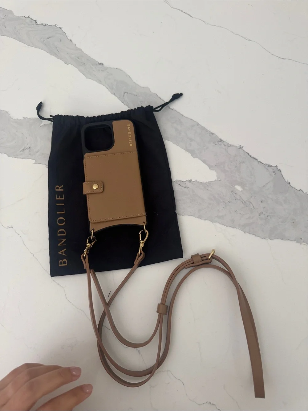 15 pro max Bandolier Tan Leather Crossbody Phone Case with Tan Strapy
